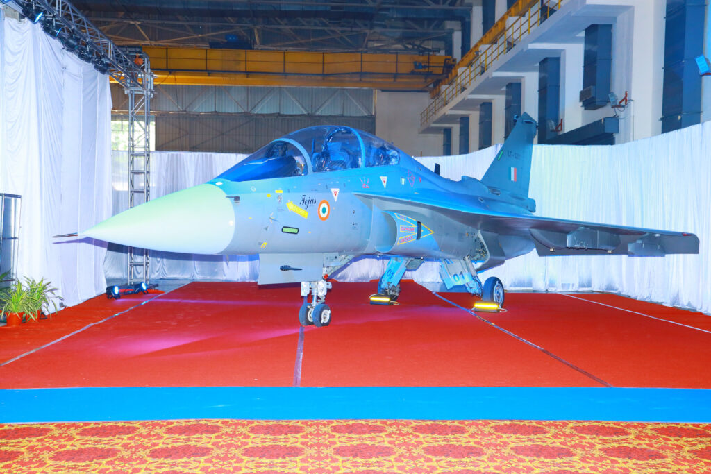 A glimpse of twin seater LCA Tejas, in Bengaluru on October 04, 2023.